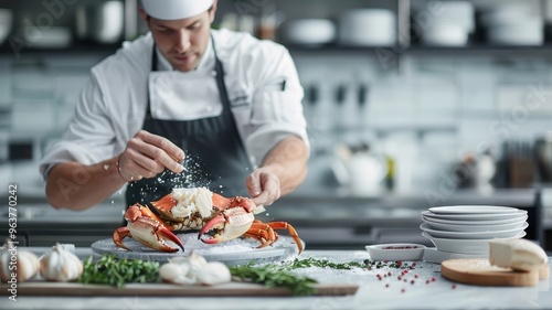 A chef cracking open a giant crab claw, revealing the pristine white meat. photo