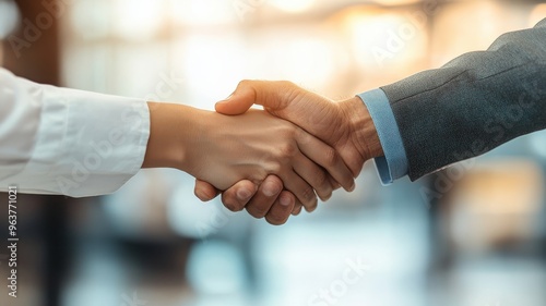 A close-up of a professional handshake symbolizing partnership, agreement, and collaboration in a business environment.