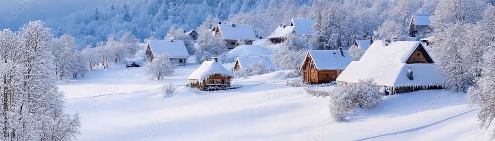 First snowfall of the season covering a small village, winter weather, fresh and clean First snowfall of the season covering a small village, winter weather, fresh and clean