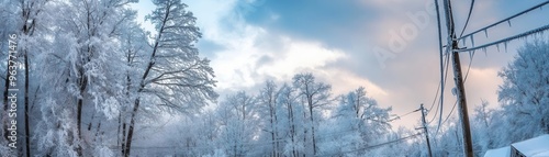 Wallpaper Mural Ice storm covering trees and power lines with a layer of ice, freezing weather, dangerous beauty Torontodigital.ca