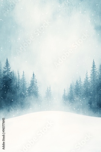 Wallpaper Mural A misty pine forest covered in snow, creating a calm, winter atmosphere. Ideal for nature, wildlife, and serene winter scenes. Torontodigital.ca