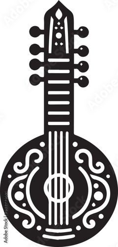 mandolin silhouette vector Black and white, Beautiful mandolin musical instrument, mandolin icon,