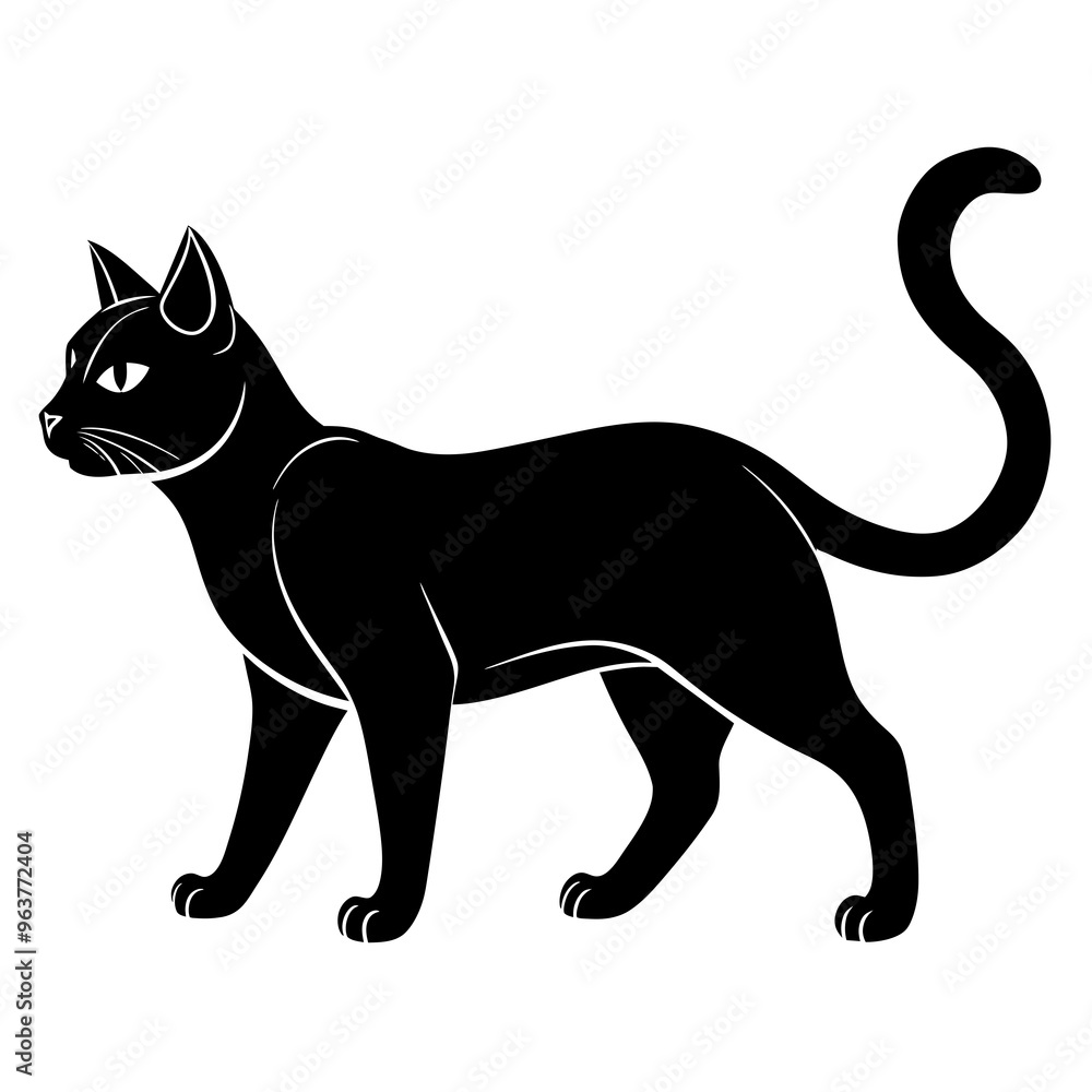 A sleek, elegant cat strolls confidently across the image A sleek, elegant cat strolls confidently across the image