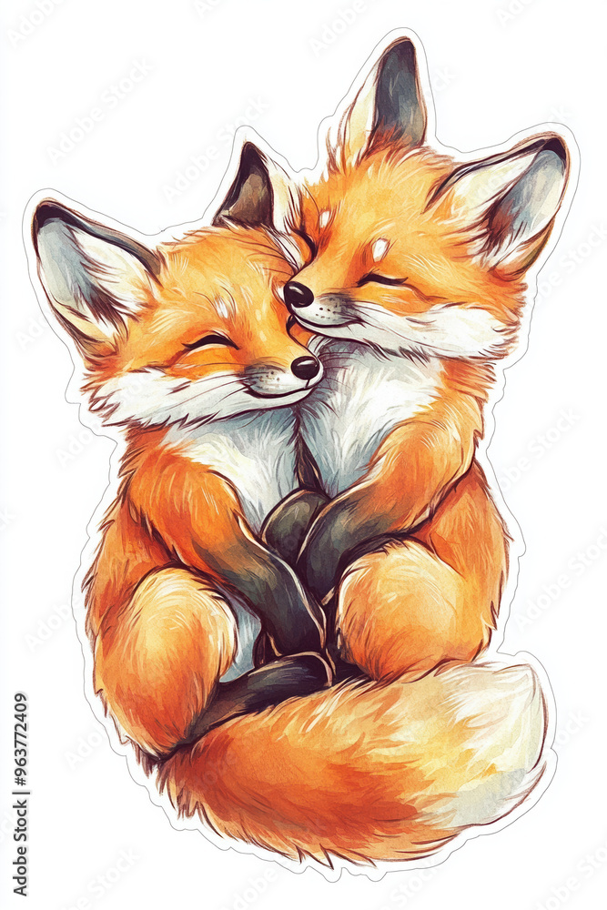 Obraz premium fox cute animal couple love nature wildlife illustration art furry happy orange siblings playful affectionate cartoon drawing whimsical character pet embrace friendship 