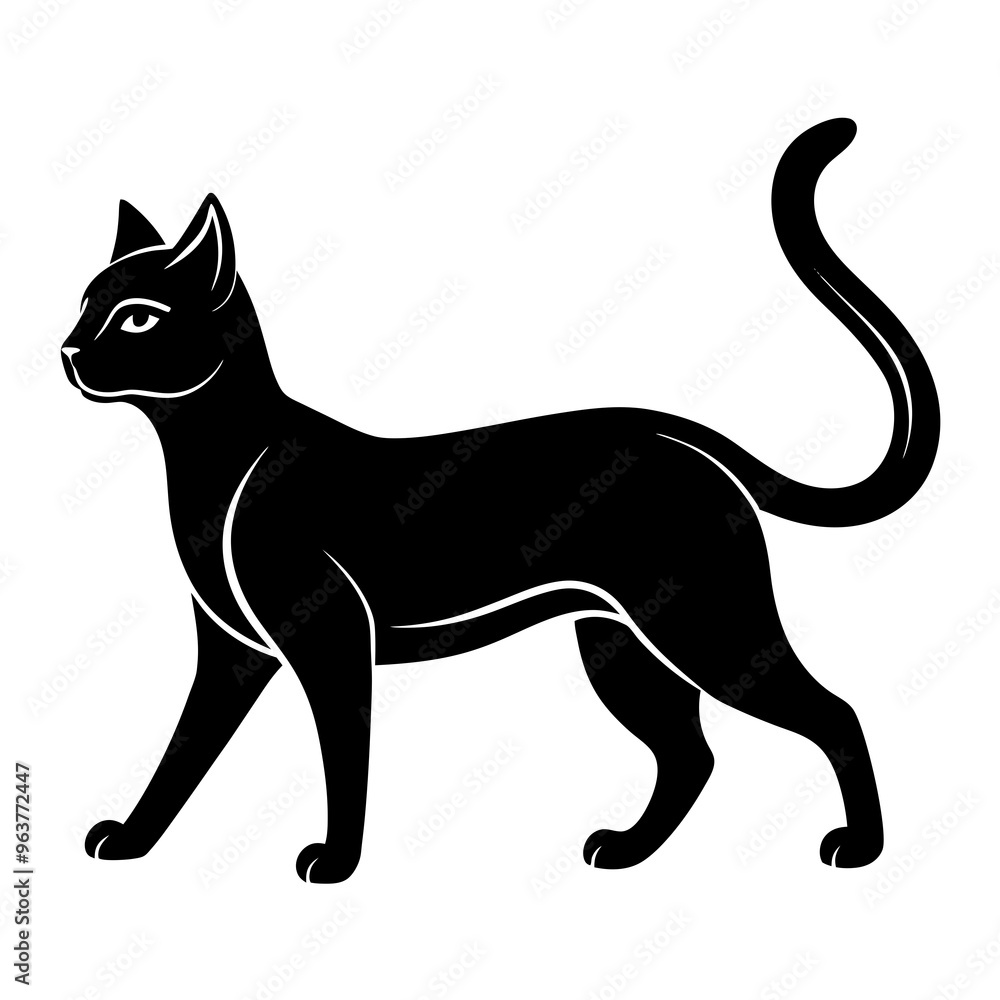 A sleek, elegant cat strolls confidently across the image A sleek, elegant cat strolls confidently across the image