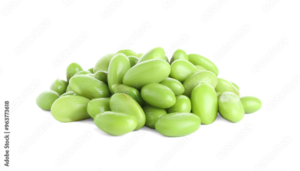 Raw green edamame soybeans isolated on white Raw green edamame soybeans isolated on white