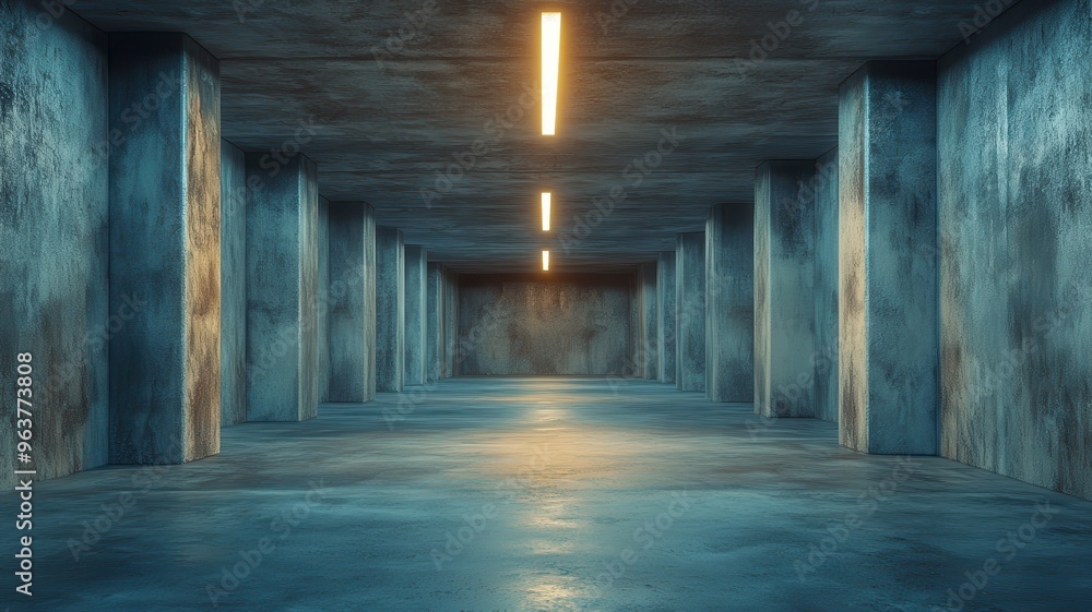 A vast, empty concrete space with symmetrical columns and soft lighting, creating a modern, industrial atmosphere. A vast, empty concrete space with symmetrical columns and soft lighting, creating a modern, industrial atmosphere.