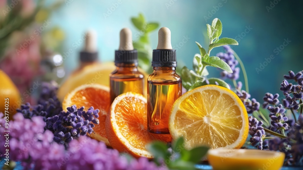 Essential Oils with Lavender and Citrus Fruits Essential Oils with Lavender and Citrus Fruits
