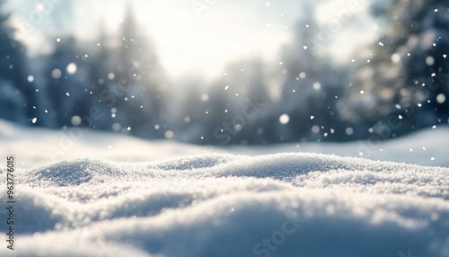 Wallpaper Mural Snowy landscape with soft snowdrifts and gentle falling snow, set against a blurred background of winter trees and a cloudy sky Torontodigital.ca