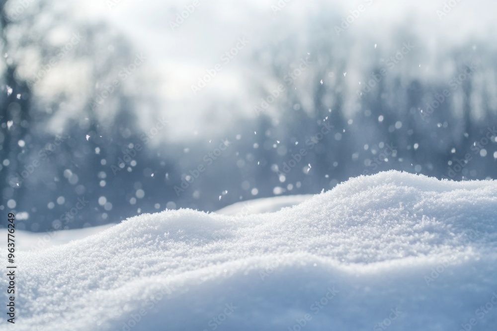 custom made wallpaper toronto digitalSnowy landscape with soft snowdrifts and gentle falling snow, set against a blurred background of winter trees and a cloudy sky
