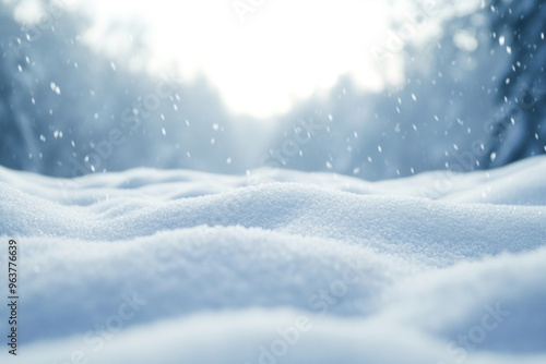 Wallpaper Mural Snowy landscape with soft snowdrifts and gentle falling snow, set against a blurred background of winter trees and a cloudy sky Torontodigital.ca