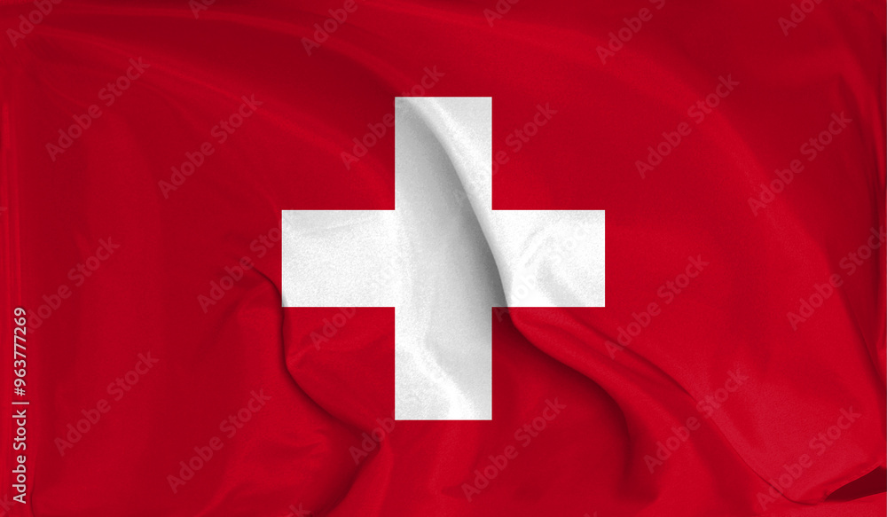 An up close view of Switzerland flag flying textures An up close view of Switzerland flag flying textures