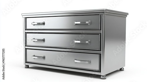 Stylish metallic dresser with three drawers, perfect for modern home decor and organization.