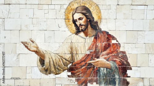 Jesus Christ painting. Graffiti on a wall. Fresco style. photo