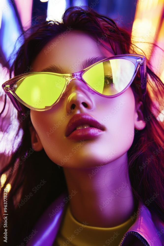 Vibrant Fashion Portrait with Statement Sunglasses Vibrant Fashion Portrait with Statement Sunglasses