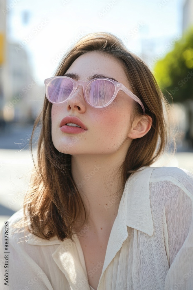 Chic Summer Vibes: Elegant Sunglasses and Light Blouse Chic Summer Vibes: Elegant Sunglasses and Light Blouse