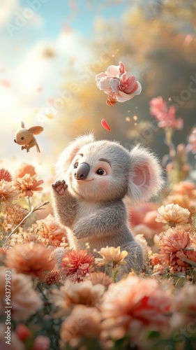 Wallpaper Mural Cartoon animals frolicking in a sunlit meadow. Torontodigital.ca