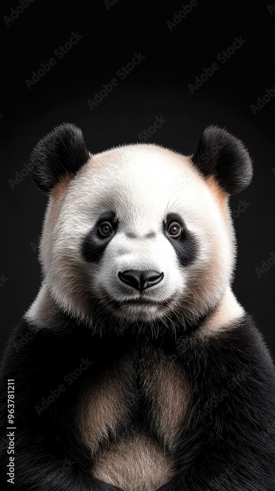Obraz premium Panda against an isolated background, showcasing its unique appearance and detailed fur in a simple, uncluttered environment.