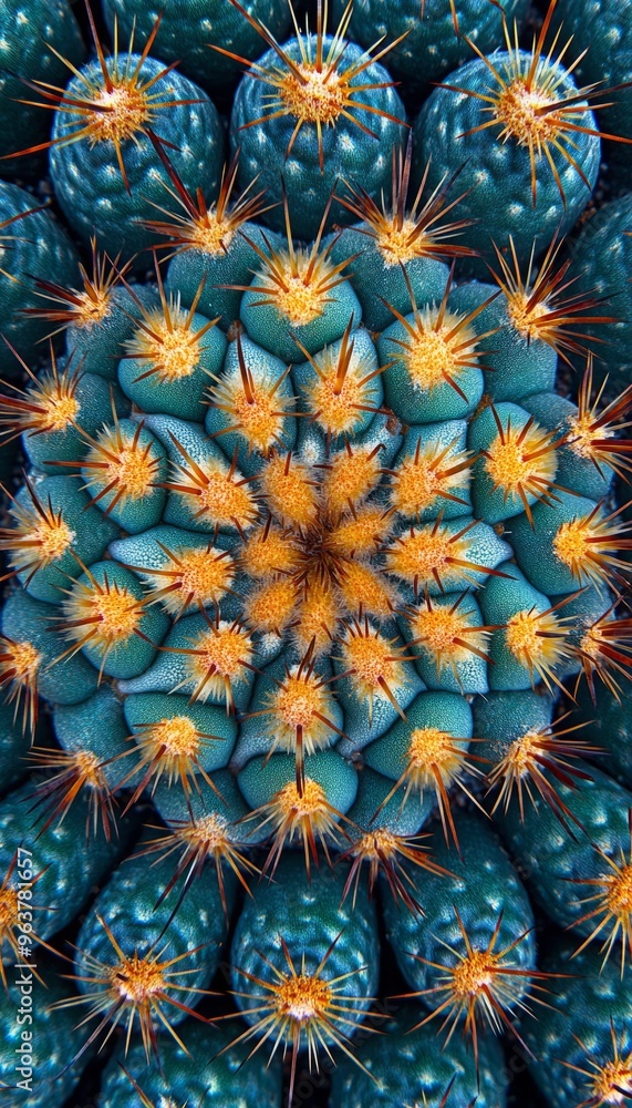 Close-up of a Blue Cactus with Spikes and Yellow Centers Close-up of a Blue Cactus with Spikes and Yellow Centers