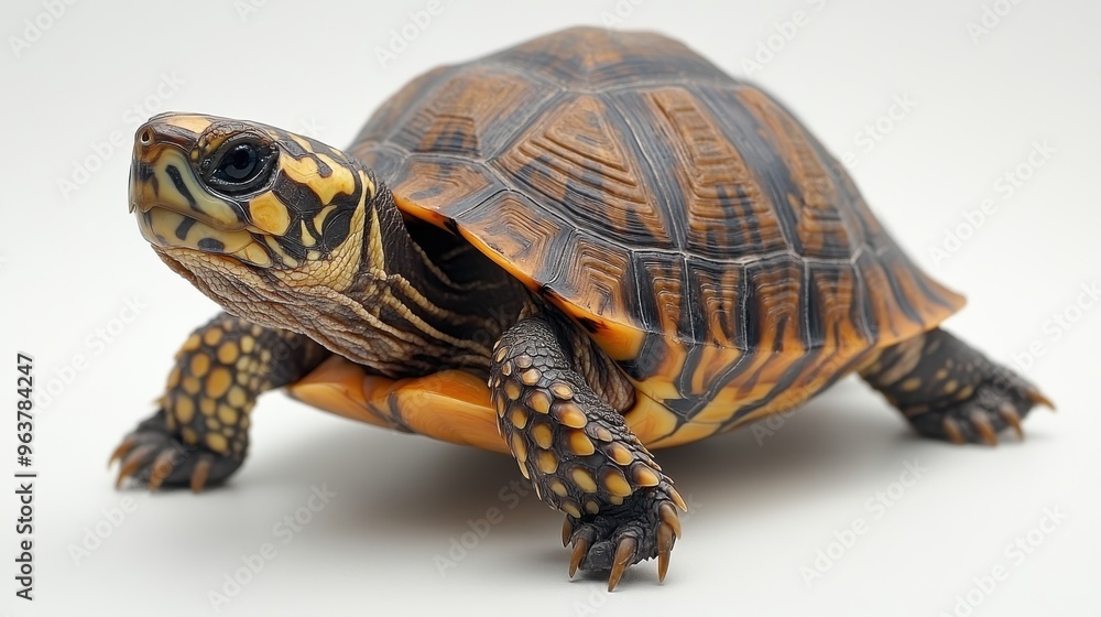 Obraz premium Box turtle walking on clean white surface