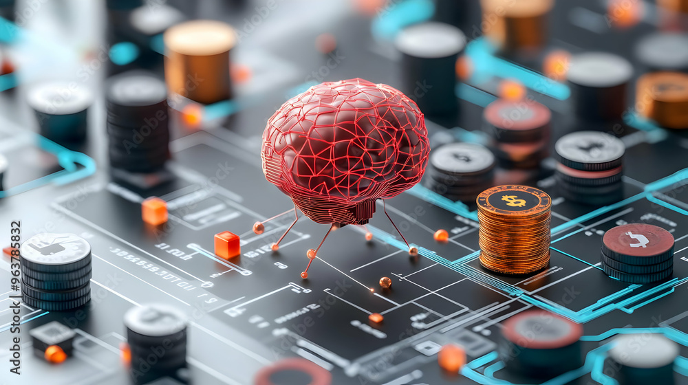 3D AI Neural Network with Budget Icon: Vector Illustration of Predictive Analytics in Budget Planning Isolated on White Background 3D AI Neural Network with Budget Icon: Vector Illustration of Predictive Analytics in Budget Planning Isolated on White Background