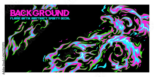batik flame decal green pink blue background banner floral fire cultural nature sporty abstract decal livery wrap swirl green pink blue blaze motorsport racing vector pattern