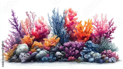 Colorful Hawaiian coral reef on white background