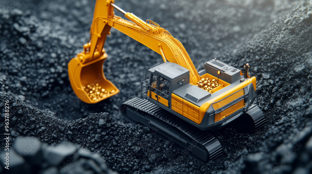 Futuristic Gold Excavation Machinery and Holographic Interface at an Industrial Processing Plant Futuristic Gold Excavation Machinery and Holographic Interface at an Industrial Processing Plant