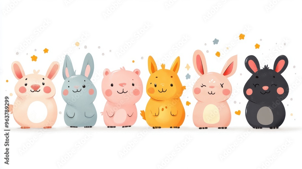 Cute cartoon farm animals on white background Cute cartoon farm animals on white background