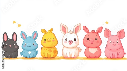 Cute cartoon farm animals on white background