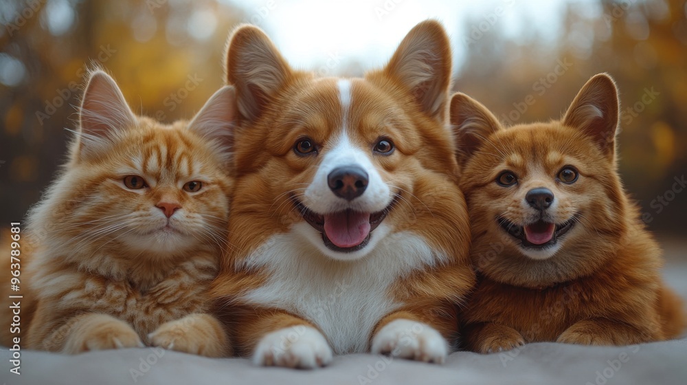 Obraz premium Cute pets on a plain white backdrop