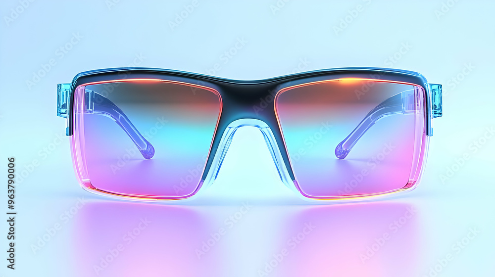 3D Holographic Glasses Concept: Futuristic Glasses with Glowing Lenses, Ambient Light Effect, Isolated on Clean White Background - Innovative 3D Icon Design 3D Holographic Glasses Concept: Futuristic Glasses with Glowing Lenses, Ambient Light Effect, Isolated on Clean White Background - Innovative 3D Icon Design