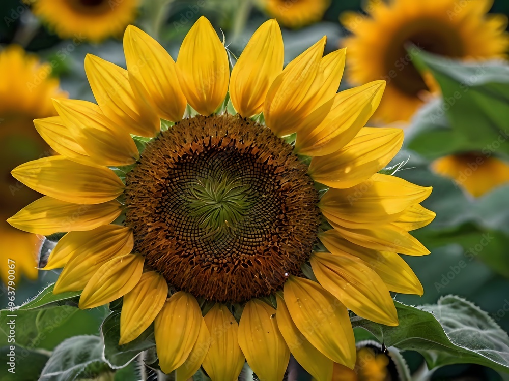 Fototapeta premium beautiful sunflowers close up in photo in flower garden
