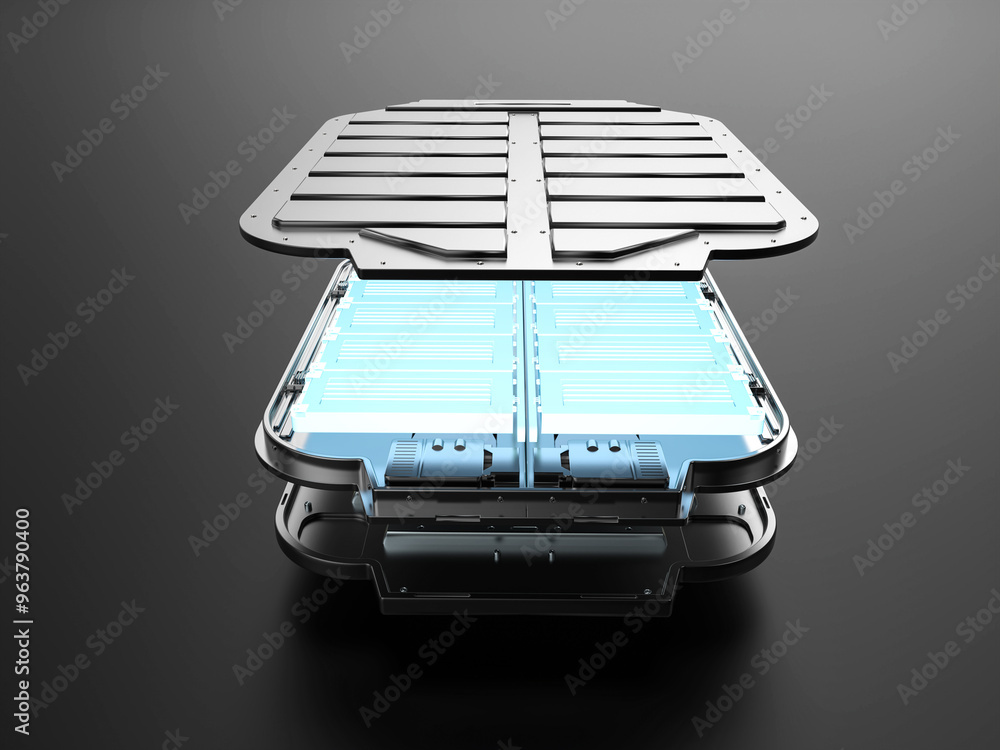 Cutaway ev battery module with glow Cutaway ev battery module with glow