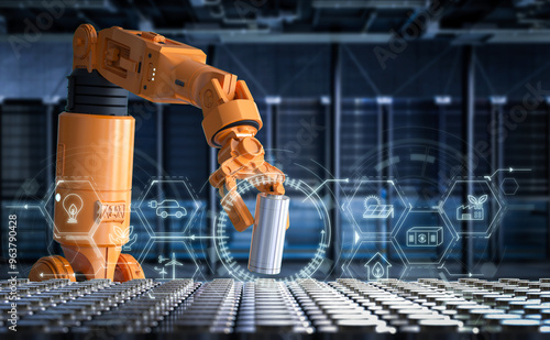 Rechargeable cylindrical battery produced by robotic arm photo