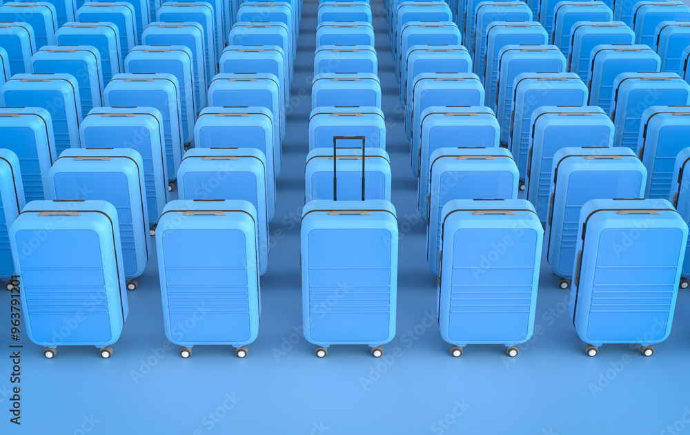 Fototapeta premium A lot of blue luggages in a row