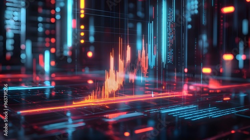Return on investment (ROI) depicted as a rising graph in a futuristic financial analysis environment