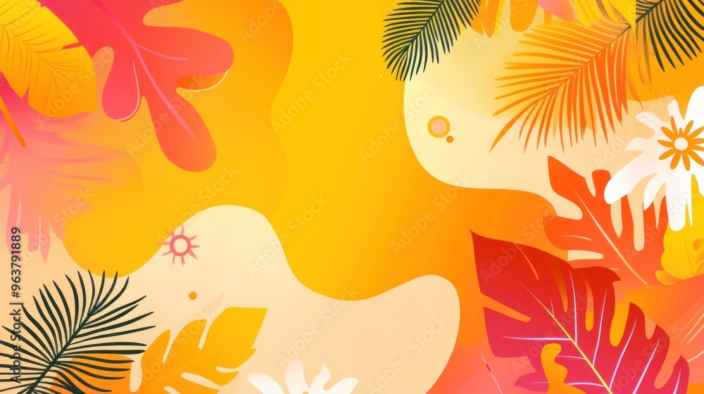 A yellow background with a lot of leaves and flowers A yellow background with a lot of leaves and flowers