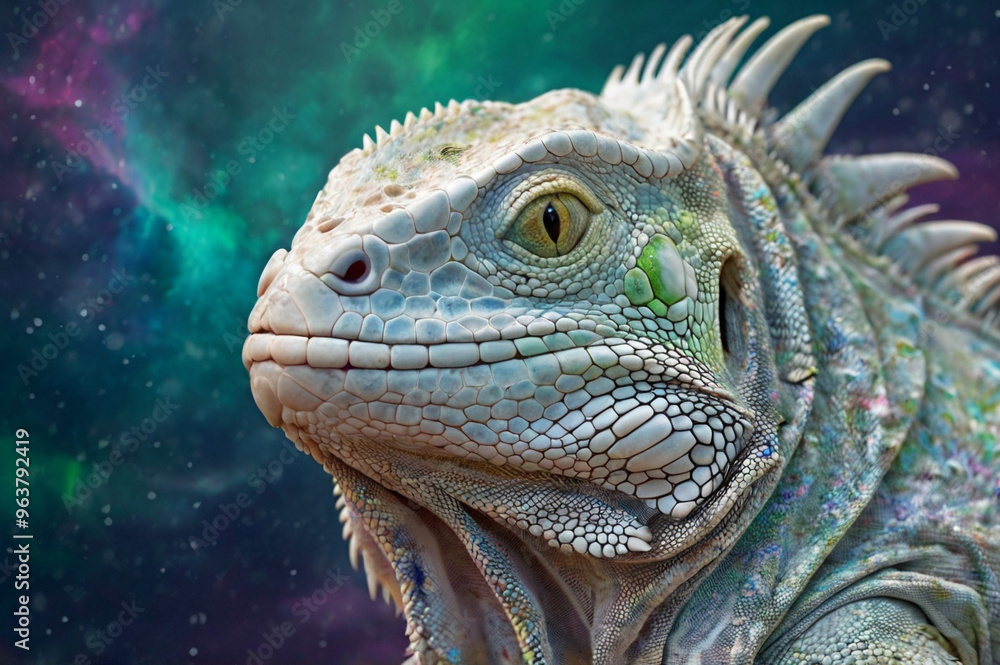 White Iguana with Aurora Borealis in a Stunning Fusion of Nature and Fantasy White Iguana with Aurora Borealis in a Stunning Fusion of Nature and Fantasy