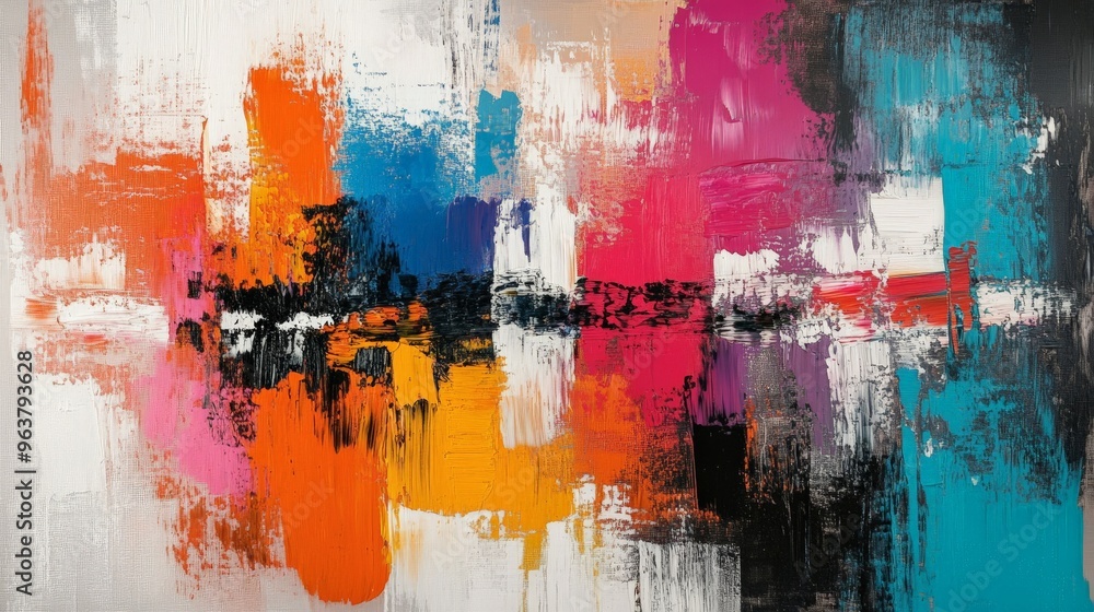 Fototapeta premium Vibrant abstract painting with bold colors and dynamic brushstrokes, creating a lively and expressive art piece perfect for modern decor.