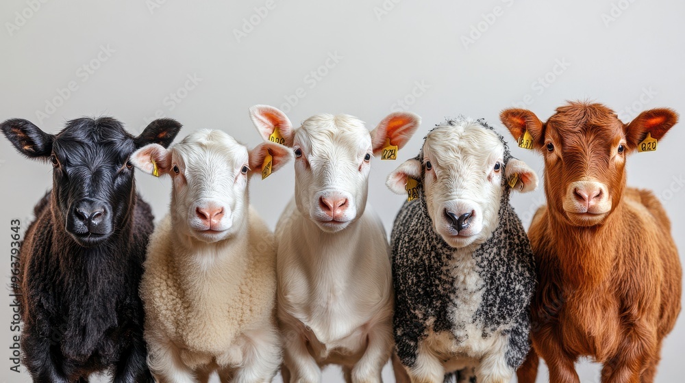 Fototapeta premium Farm animals standing on white background