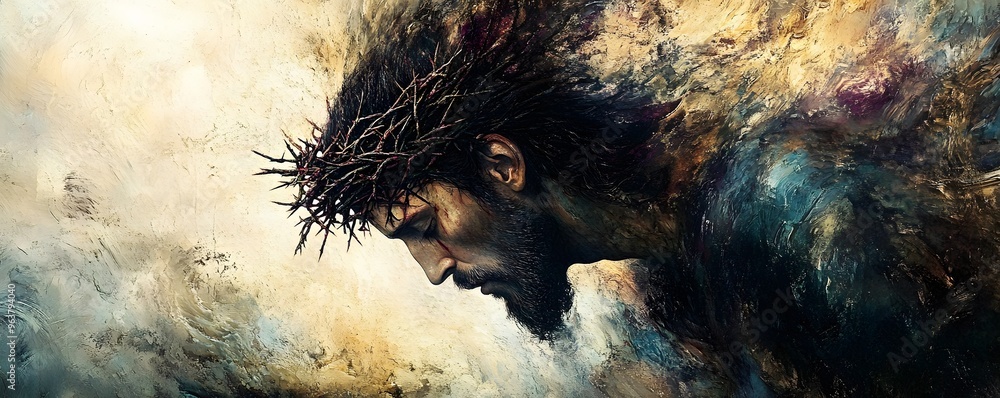 A Man With A Crown Of Thorns Bowing His Head A Man With A Crown Of Thorns Bowing His Head
