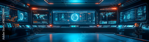 AI Enhanced Cybersecurity Command Center: Glossy High-Tech Background with Threat Analysis and Holographic Data Displays Showcasing Innovation and Precision in Cybersecurity Technology