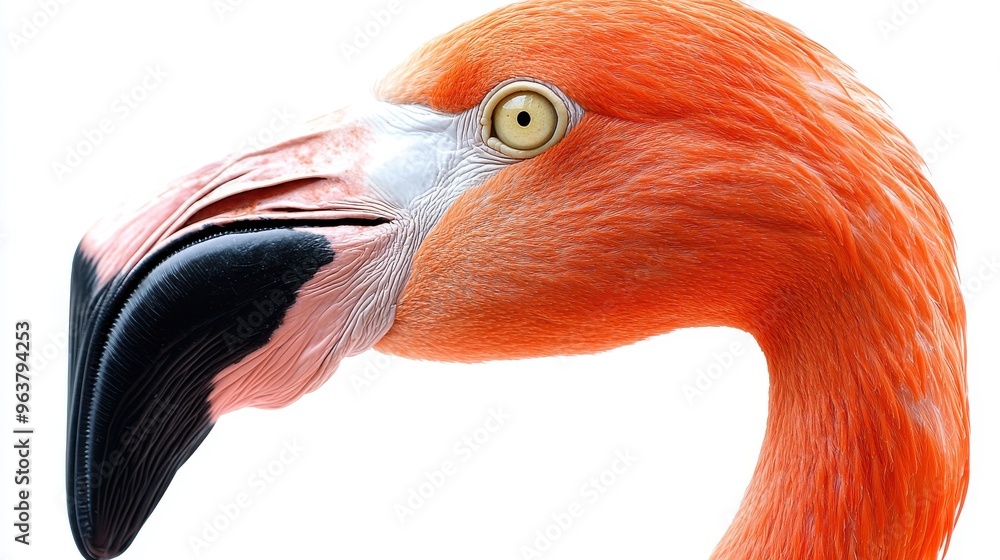 Fototapeta premium Flamingo side profile on white background