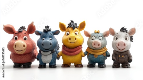 Funny cartoon farm animals on white background