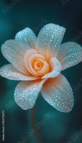 A Delicate Flower Covered in Dew Drops