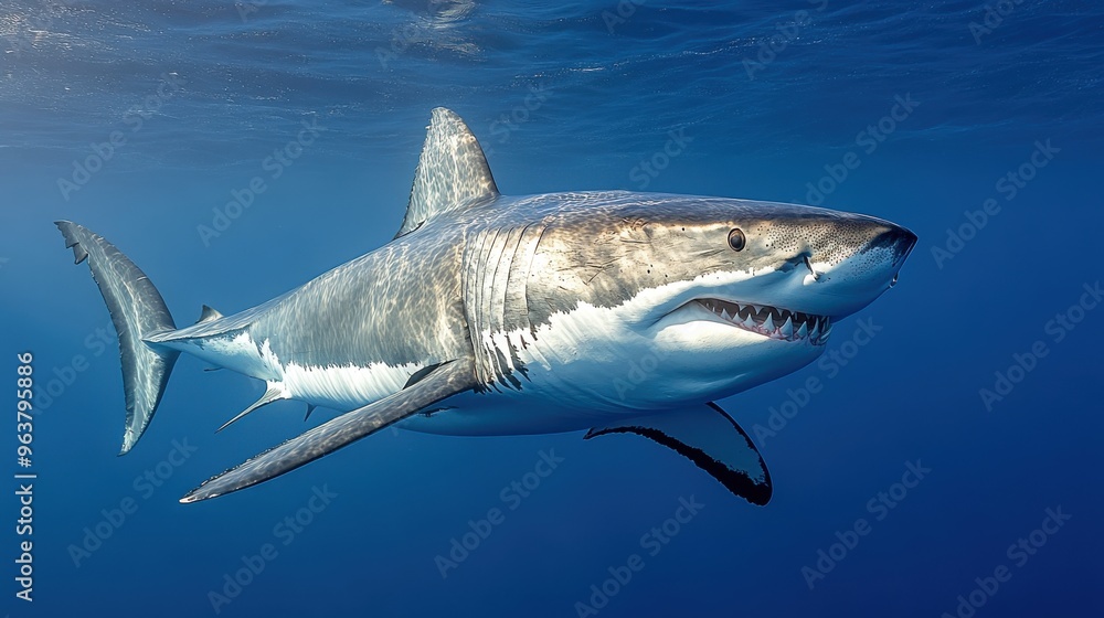 Naklejka premium Great white shark isolated on white