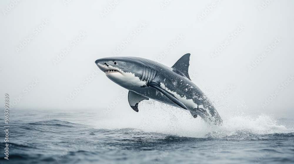 Fototapeta premium Jumping shark, white background