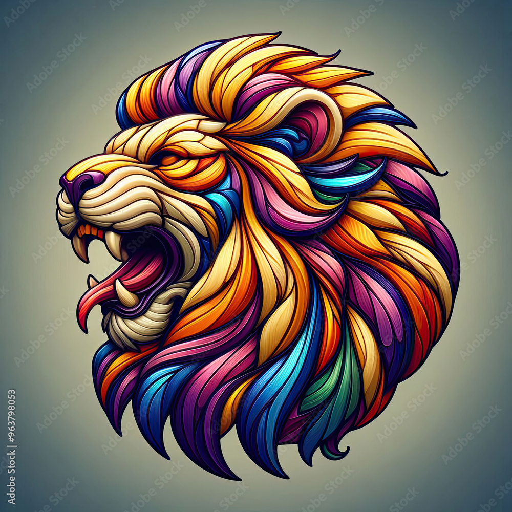3d style of Lion Head Logo with stained glass effect 3d style of Lion Head Logo with stained glass effect