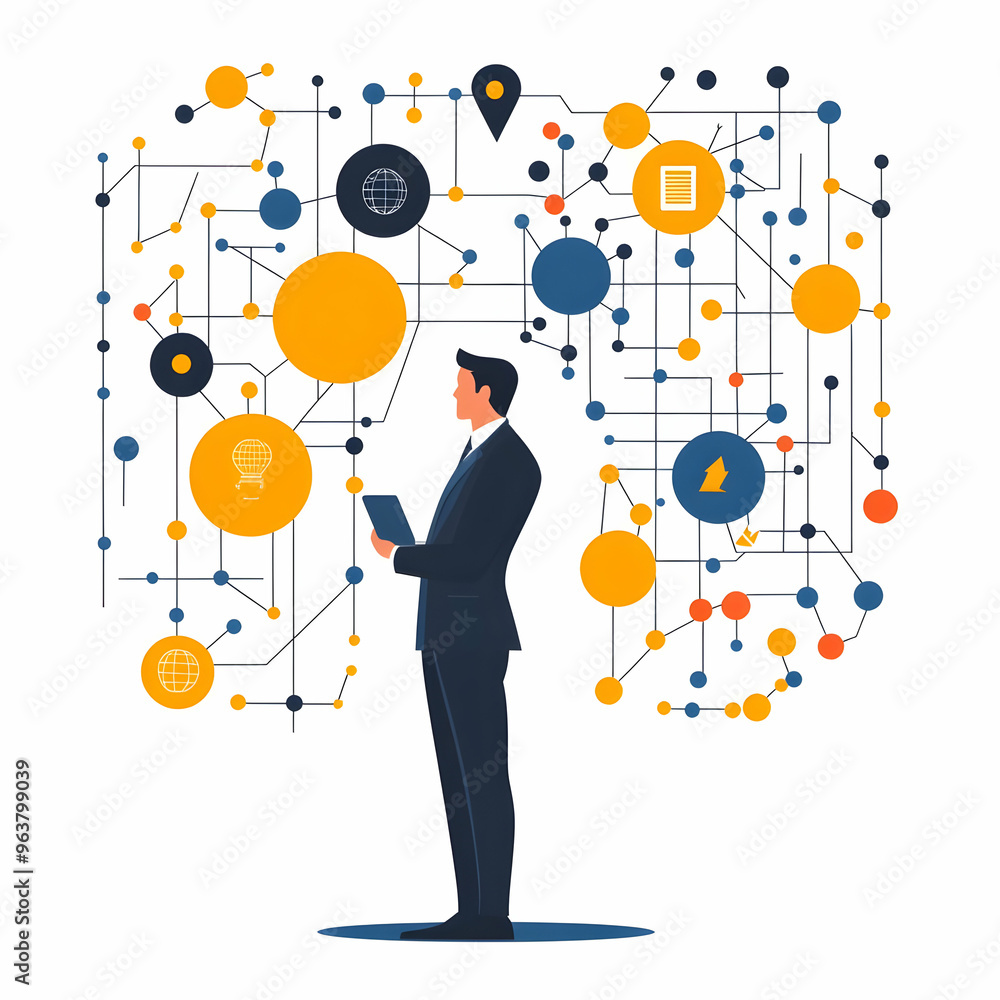Flat AI Neural Network and Financial Graph Concept: Abstract Vector Illustrating Neural Network Linked to Financial Graph for Predictive AI in Cost Management & Financial Analysis Flat AI Neural Network and Financial Graph Concept: Abstract Vector Illustrating Neural Network Linked to Financial Graph for Predictive AI in Cost Management & Financial Analysis